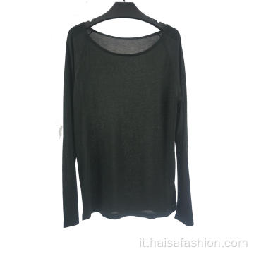 Pullover casual a collo alto nero per donna